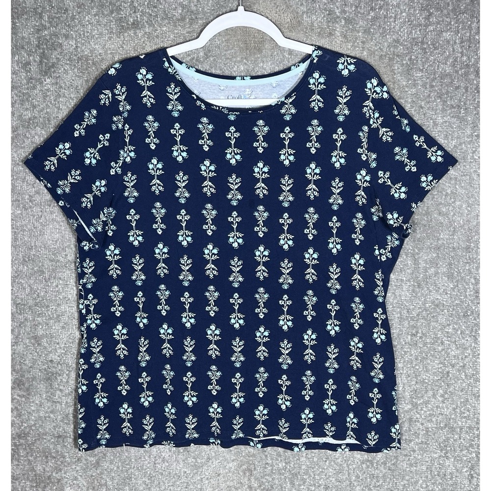 Croft & Barrow The Classic Tee Top Womens Sz XXL Blue Floral Cotton Short Sleeve